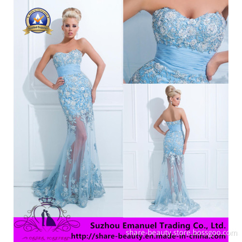 2014 New Style Sky Blue Inspired Evening Dresses Sweetheart Backless Lace Appliques